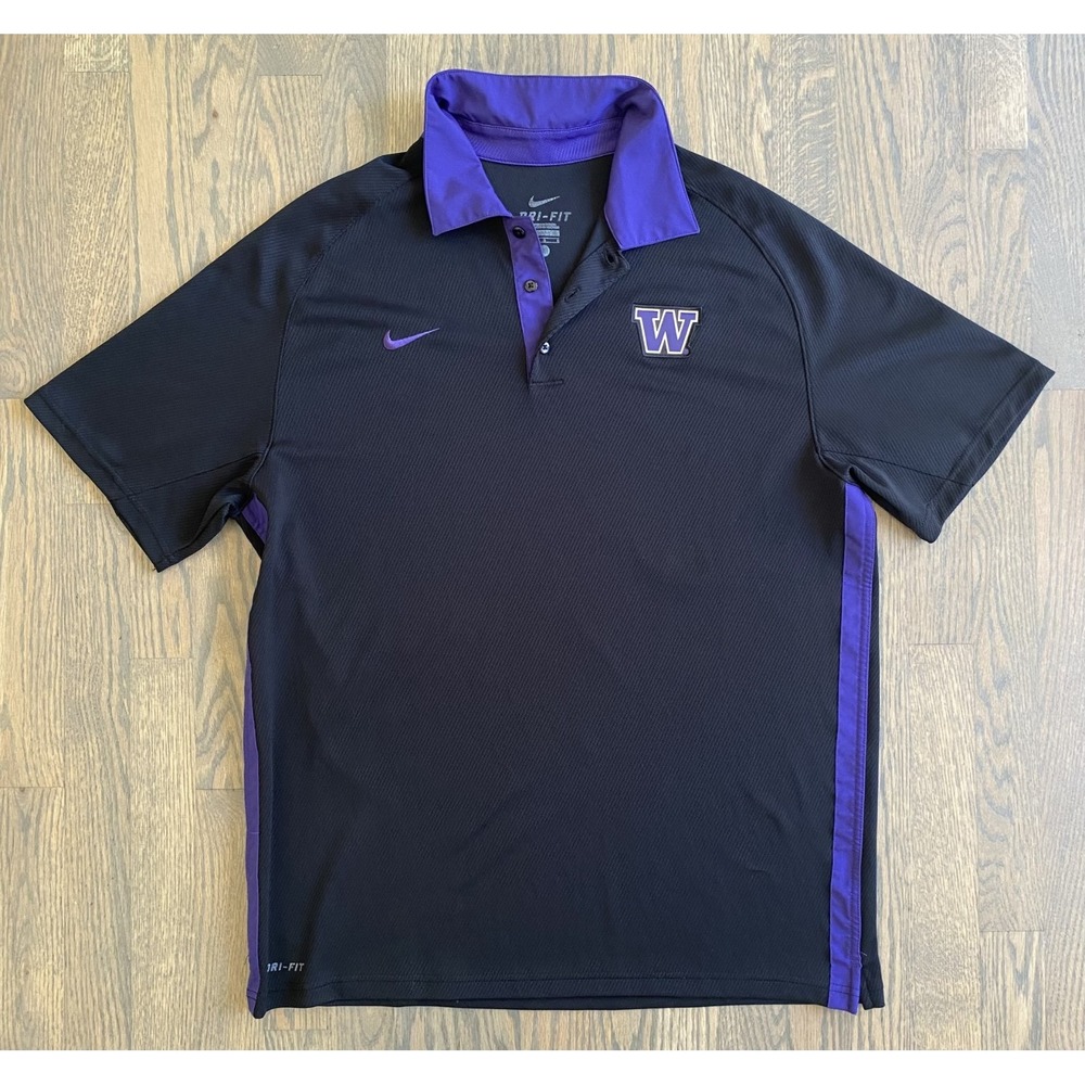 Washington Huskies Nike Dri-Fit Polo Shirt Sleeve Men Size Large Black